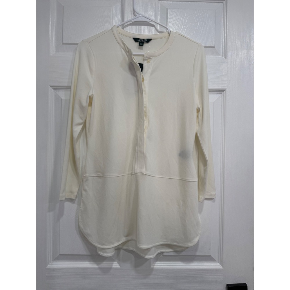Lauren Ralph Lauren Pearl White Long Sleeve Button Front Tunic Top Size S NWT
